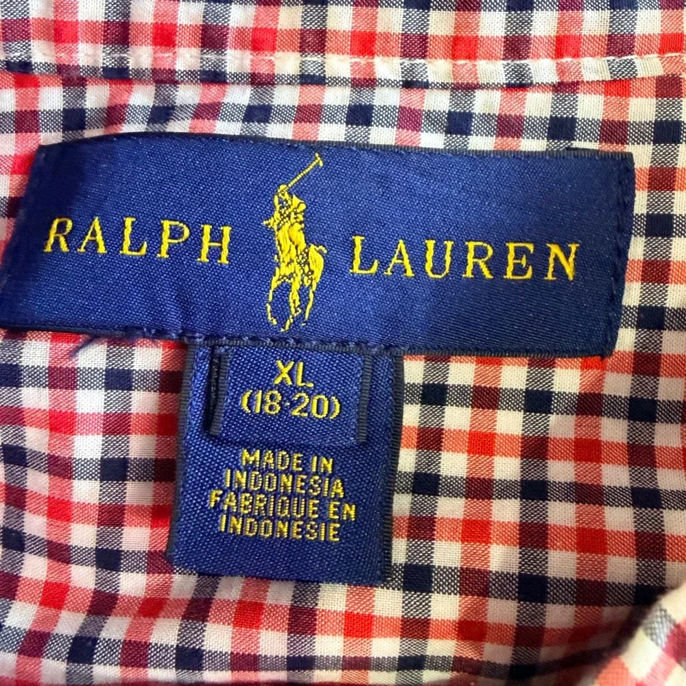 Ralph Lauren Button Down Boy Youth XL 18-20 Red Black Gingham Plaid Preppy Shirt